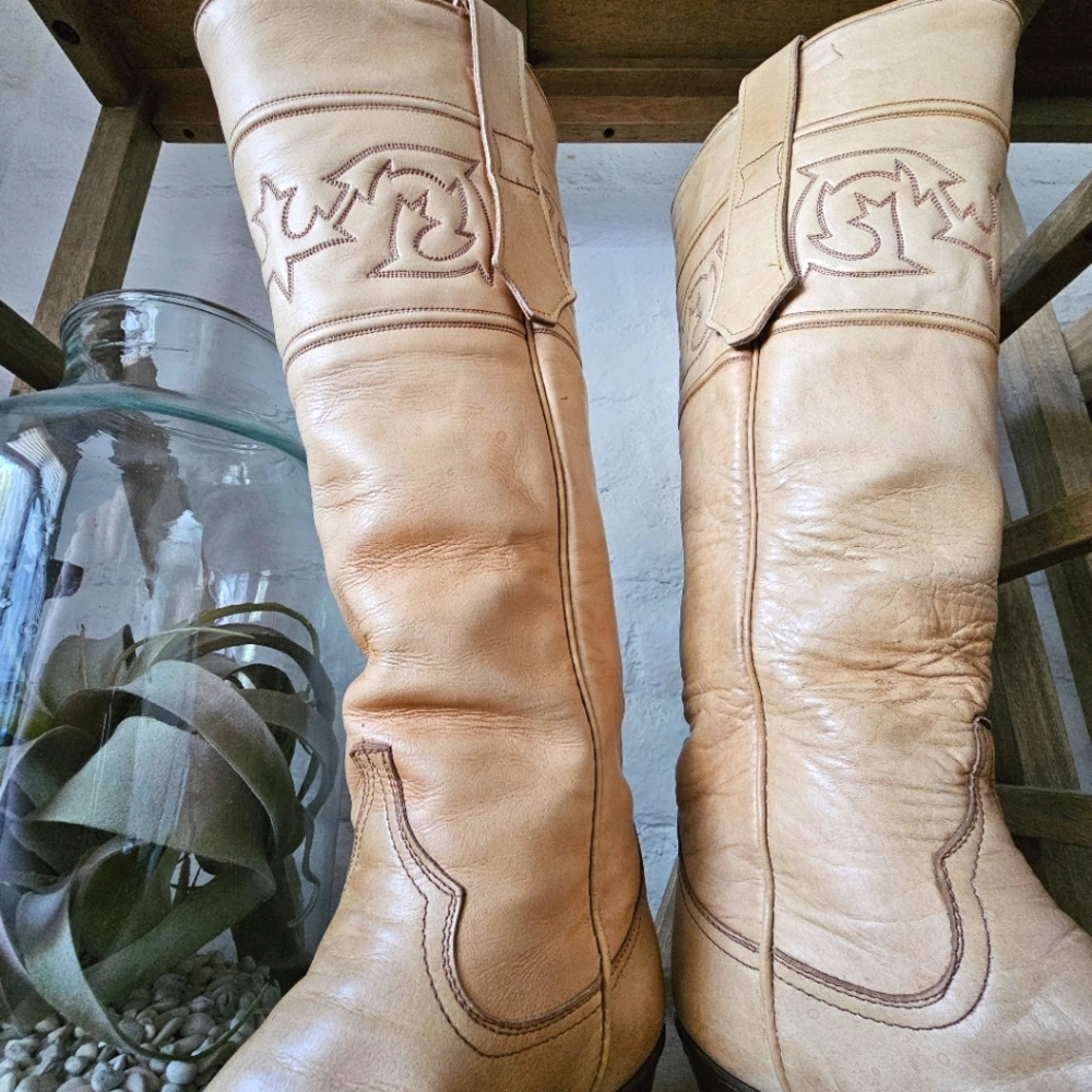 VTG Larry Mahan Tall Leather Western Boots Untouched Patina Made in Texas Sz 7 - Picture 3 of 12